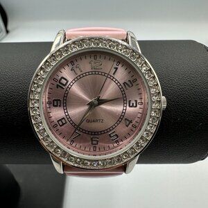 3/$30 Avon Watch Women Silver Pink Round Dial Stretch Band New Battery 6.75"